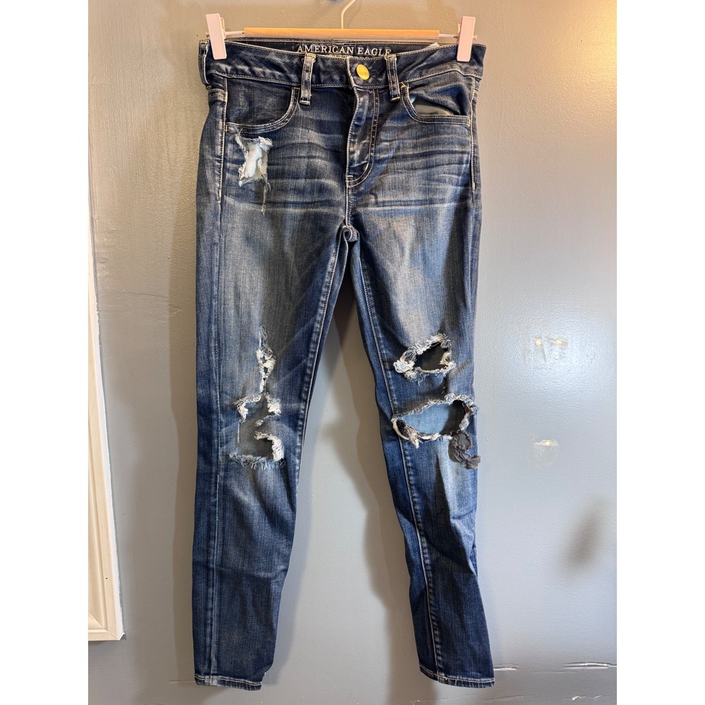 American Eagle Outfitters Super Stretch Jegging Distressed Blu Jean Women Size 4
